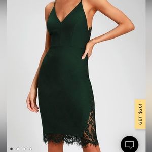 Green lace bodycon midi dress